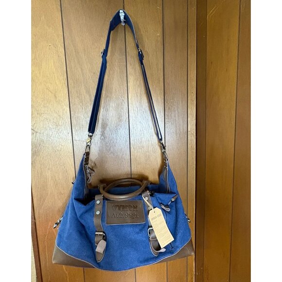 Vykon Activelogix‎ Urban Edge Blue Canvas Brown Leather Travel Bag Handles Strap - Picture 1 of 16